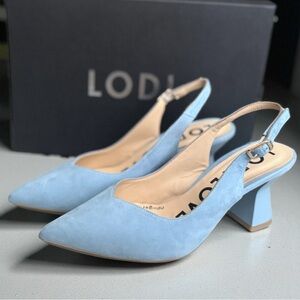 Lodi Love Light Suede Blue Slingback Pumps with block heel Mil3101